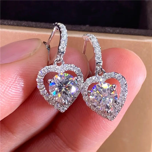 Elegant Heart Pendant Hoop Earrings with Zirconia