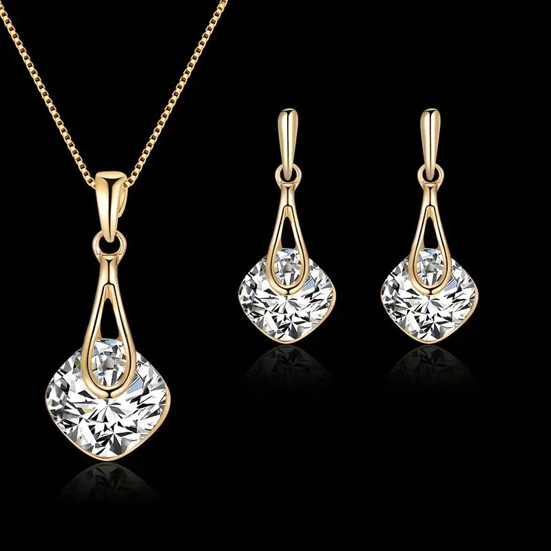 Sparkling Crystal Pendant &amp; Earrings Set