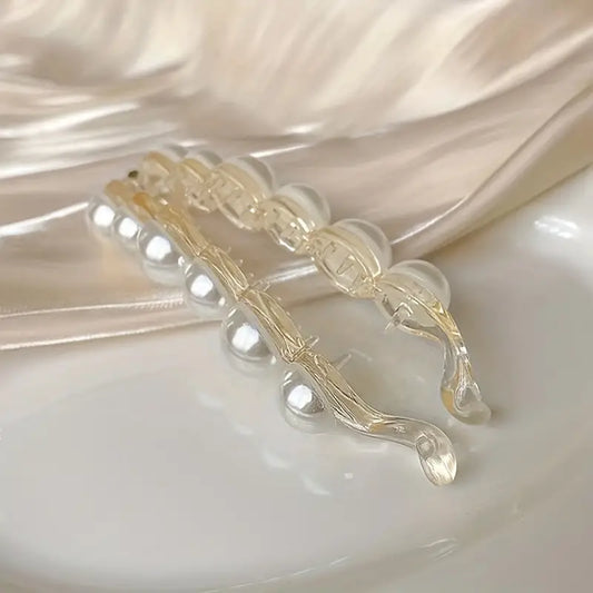 Vintage Faux Pearl Hair Clip - Elegant Banana Clip for Women