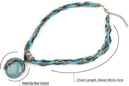 Harlorki Retro Boho Twist Rope Turquoise Pendant Necklace