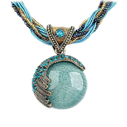 Harlorki Retro Boho Twist Rope Turquoise Pendant Necklace