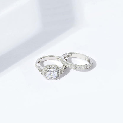 Sterling Silver Zirconia Antique Ring Set