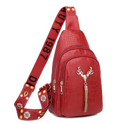 Deer Tassel Design Crossbody Bag Fashion Letter Embroidery Chest Bags For Women