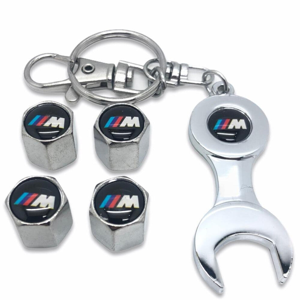 🚗✨ Premium Chrome Anti-Theft Valve Stem Caps Set (4pcs) with Keyring Spanner - Perfect for All Vehicles